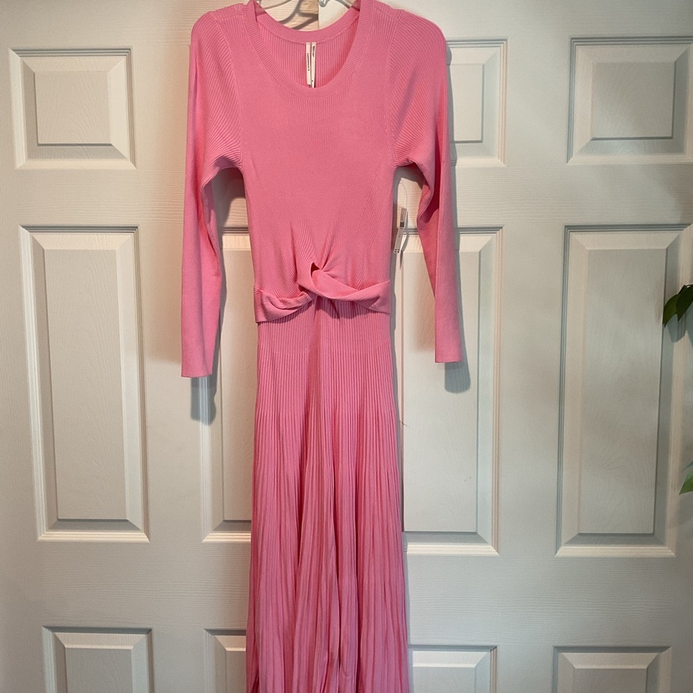 NWT Anthropologie Pink Maxi Dress Pleated Skirt Bohemian Boho Chic Casual sz M
